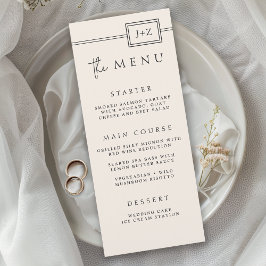 Modernes, Minimalistisches Monogram-Hochzeitmenü f Menükarte