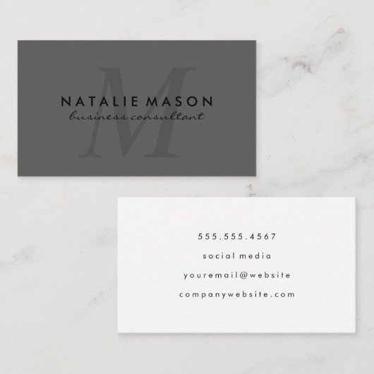 Modernes Minimalistisches Monogram Italic Gray Visitenkarte (Vorne/Hinten)