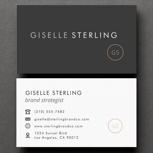 Modernes, Minimalistisches Monogram, Luxus Black Visitenkarte