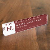 Modernes Minimalistisches Monogram Red Desk Nampla Namensplakette (Seite)