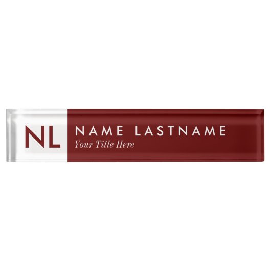 Modernes Minimalistisches Monogram Red Desk Nampla Namensplakette (Vorderseite)