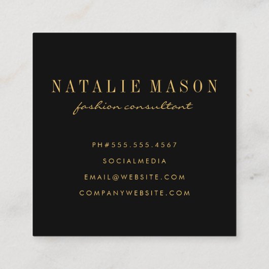 Modernes Minimalistisches Monogramm auf Schwarz/Go Quadratische Visitenkarte (Rückseite)