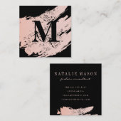 Modernes Minimalistisches Monogramm auf Schwarz/Ro Quadratische Visitenkarte (Vorne/Hinten)