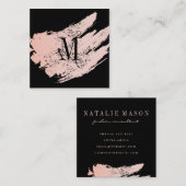 Modernes Minimalistisches Monogramm auf Schwarz/Ro Quadratische Visitenkarte (Vorne/Hinten)