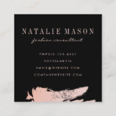 Modernes Minimalistisches Monogramm auf Schwarz/Ro Quadratische Visitenkarte (Rückseite)