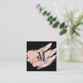 Modernes Minimalistisches Monogramm auf Schwarz/Ro Quadratische Visitenkarte (Stehend Vorderseite)