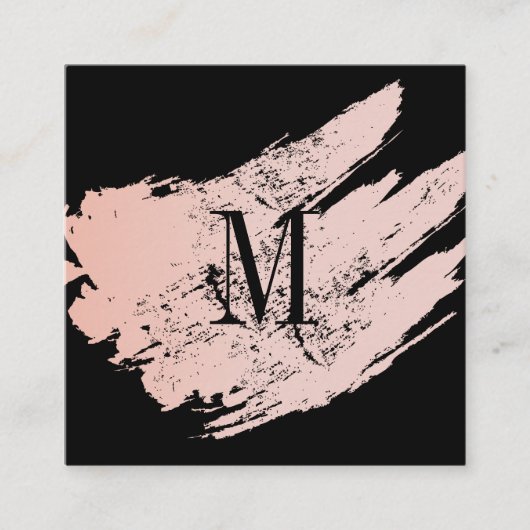 Modernes Minimalistisches Monogramm auf Schwarz/Ro Quadratische Visitenkarte (Vorderseite)