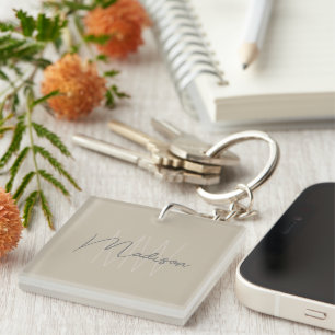 Modernes minimalistisches Monogramm Beige Schrift  Schlüsselanhänger