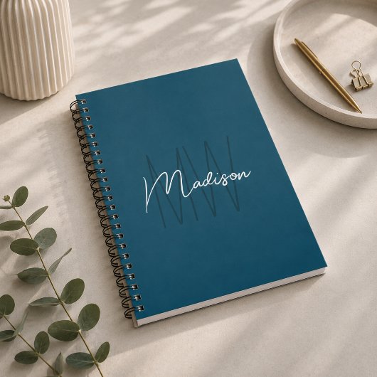 Modernes minimalistisches Monogramm Blau Notizblock