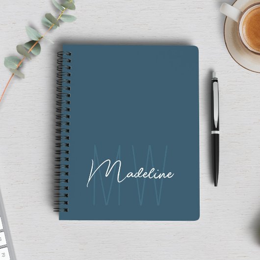 Modernes Minimalistisches Monogramm Blau Notizblock