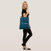 Modernes minimalistisches Monogramm Blau Tasche (Am Model)