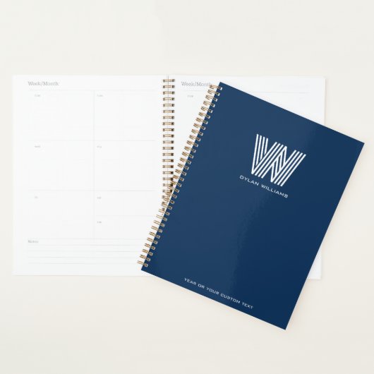 Modernes Minimalistisches Monogramm Custom Blue Planer (Anzeige)