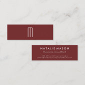 Modernes Minimalistisches Monogramm Dunkelrot Mini Visitenkarte (Vorne/Hinten)