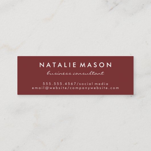 Modernes Minimalistisches Monogramm Dunkelrot Mini Visitenkarte (Rückseite)