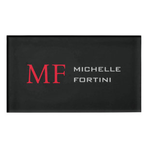 Modernes Minimalistisches Monogramm Erstschwarzes  Namenschild