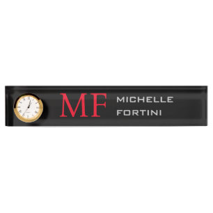 Modernes Minimalistisches Monogramm Erstschwarzes Namensplakette