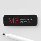 Modernes Minimalistisches Monogramm Erstschwarzes Namensschild (Beispiel)