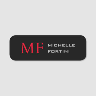 Modernes Minimalistisches Monogramm Erstschwarzes  Namensschild