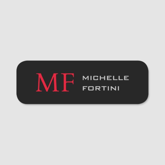 Modernes Minimalistisches Monogramm Erstschwarzes Namensschild (Vorderseite)