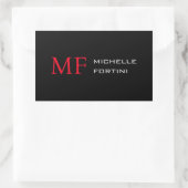 Modernes Minimalistisches Monogramm Erstschwarzes  Rechteckiger Aufkleber (Tasche)