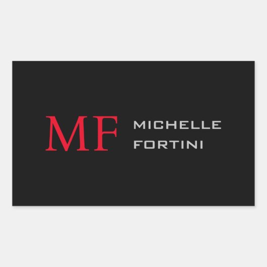 Modernes Minimalistisches Monogramm Erstschwarzes  Rechteckiger Aufkleber (Vorderseite)