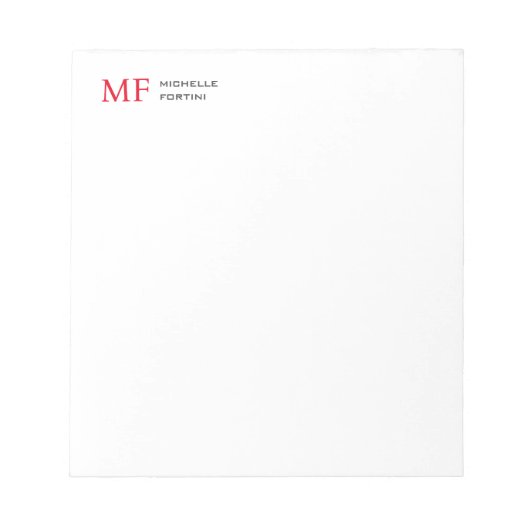 Modernes Minimalistisches Monogramm Erstweises Sch Notizblock (Vorderseite)
