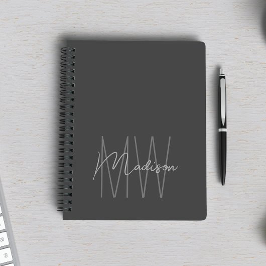Modernes Minimalistisches Monogramm Grau Notizblock