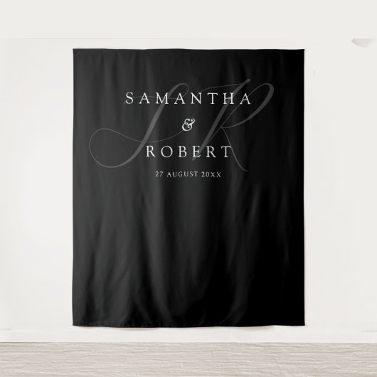 Modernes, Minimalistisches Monogramm-Hochzeitskonz Wandteppich (Vorderseite)