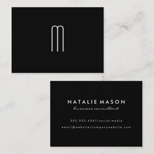 Modernes Minimalistisches Monogramm in Schwarz Visitenkarte (Vorne/Hinten)