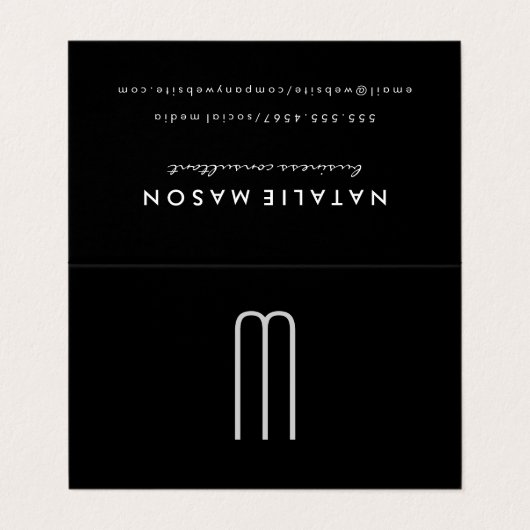 Modernes Minimalistisches Monogramm in Schwarz Visitenkarten (Außenseite Aufgefaltet)
