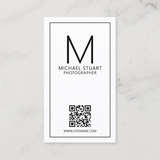 Modernes Minimalistisches Monogramm mit Qr Code Bu Visitenkarte (Vorderseite)