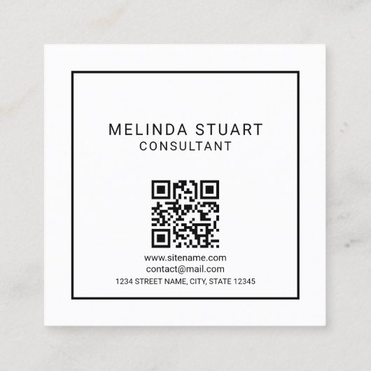 Modernes Minimalistisches Monogramm mit Qr-Code Quadratische Visitenkarte (Rückseite)