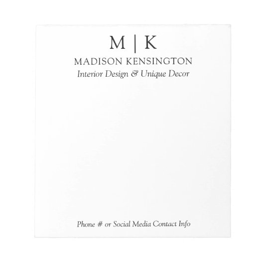 Modernes Minimalistisches Monogramm- oder Add-Logo Notizblock (Vorderseite)