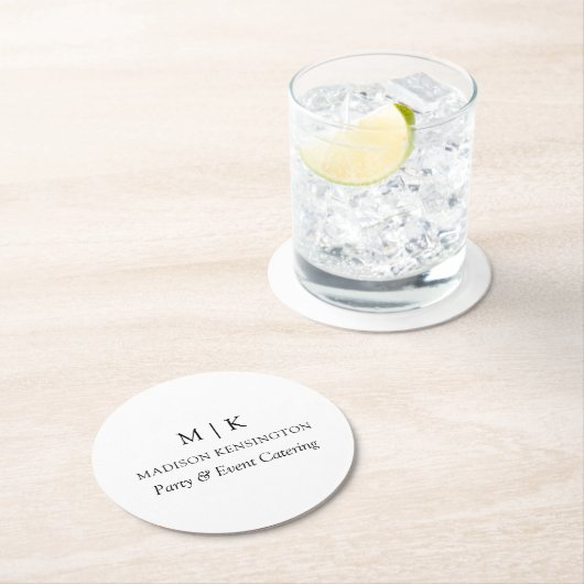 Modernes Minimalistisches Monogramm- oder Add-Logo Runder Pappuntersetzer (Vor Ort)