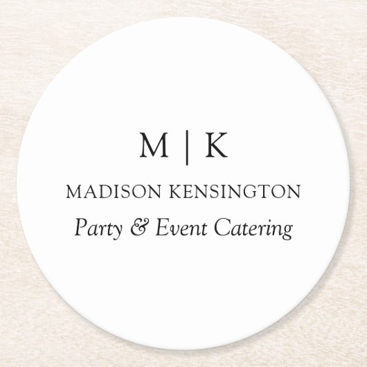 Modernes Minimalistisches Monogramm- oder Add-Logo Runder Pappuntersetzer (Vorderseite)