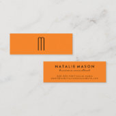 Modernes Minimalistisches Monogramm Orange Mini Visitenkarte (Vorne/Hinten)
