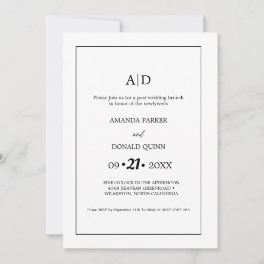 Modernes Minimalistisches Monogramm-PräWedding-Bru Einladung (Vorderseite)