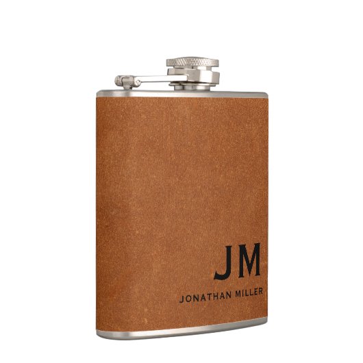 Modernes Minimalistisches Monogramm Sable Brown Le Flachmann (Rechts)