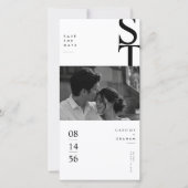 Modernes minimalistisches Monogramm Schwarz-Weiß-F Save The Date (Vorderseite)