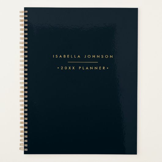 Modernes Minimalistisches Monogramm | Schwarzes Go Planer (Vorderseite)