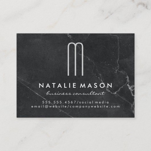Modernes Minimalistisches Monogramm-Schwarzes Marm Visitenkarte (Vorderseite)