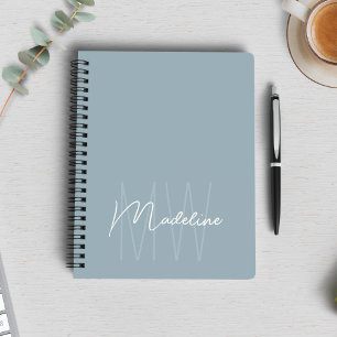Modernes Minimalistisches Monogramm Staubblau Notizblock