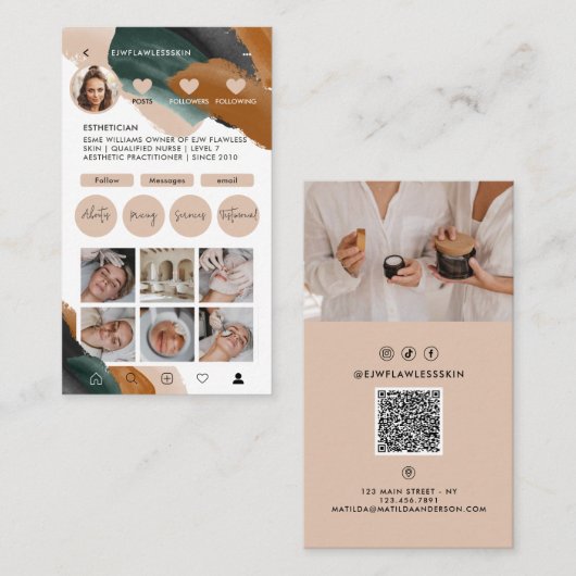 Modernes, minimalistisches Multi-Foto QR CODE Beig Visitenkarte (Vorne/Hinten)