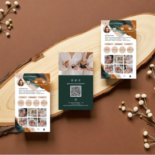 Modernes, minimalistisches Multi-Foto QR CODE grün Visitenkarte