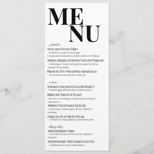 Modernes Minimalistisches Muttertagsmenü Menükarte (Vorderseite)