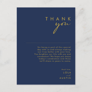 Modernes Minimalistisches Navy Blue Gold Dankesc Postkarte