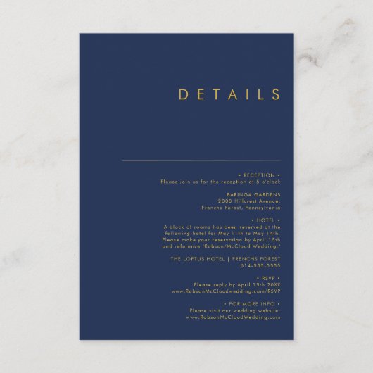 Modernes Minimalistisches Navy Blue | Gold Details Begleitkarte (Vorderseite)