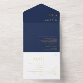 Modernes Minimalistisches Navy Blue | Gold-Foto All In One Einladung (Innen Boden)