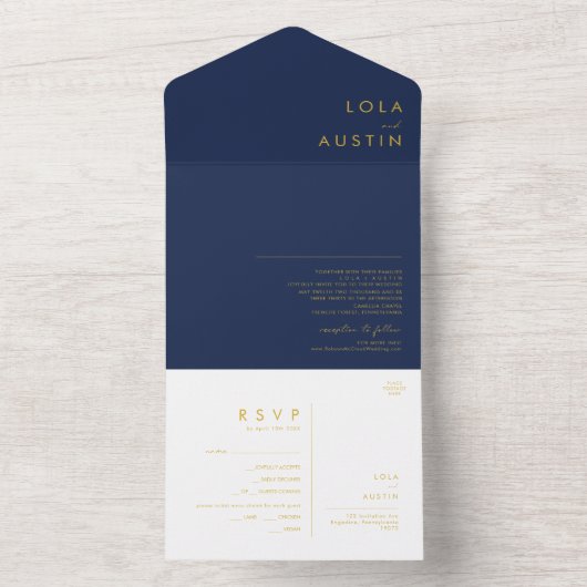 Modernes Minimalistisches Navy Blue | Gold-Foto All In One Einladung (Innen Boden)