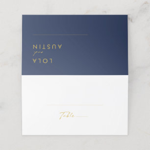 Modernes Minimalistisches Navy Blue Gold geklapp Platzkarte